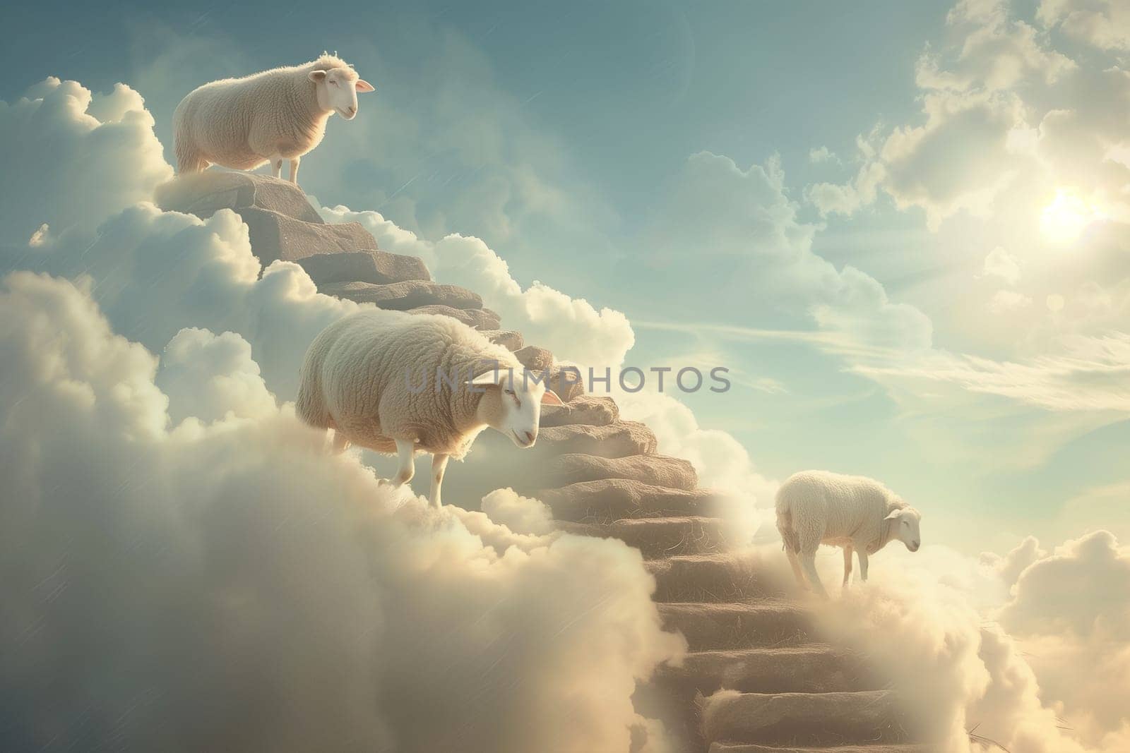 Heavenly Ascent of Sheep on a Cloud Staircase During Kurban Bayram Celebration by Sd28DimoN_1976