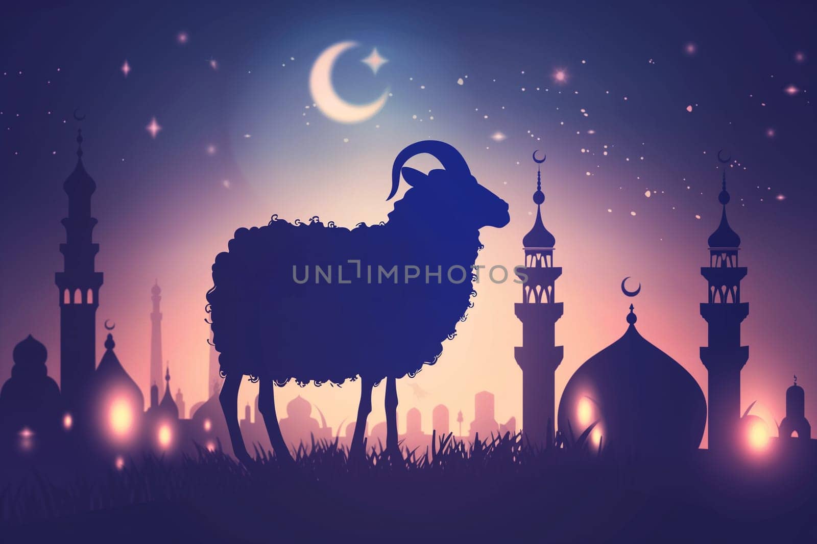 Silhouetted Sheep During Kurban Bayram With Moonlit Mosque Skyline by Sd28DimoN_1976