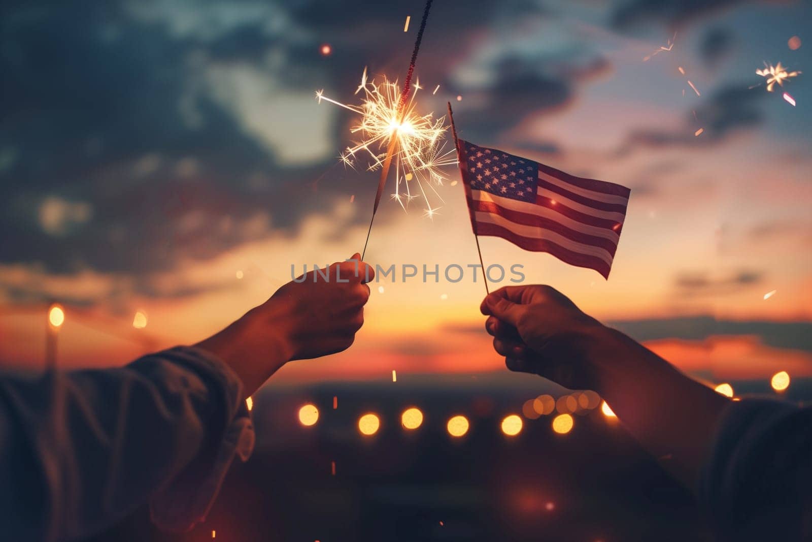 Person Holding Sparkler in Front of American Flag by Sd28DimoN_1976
