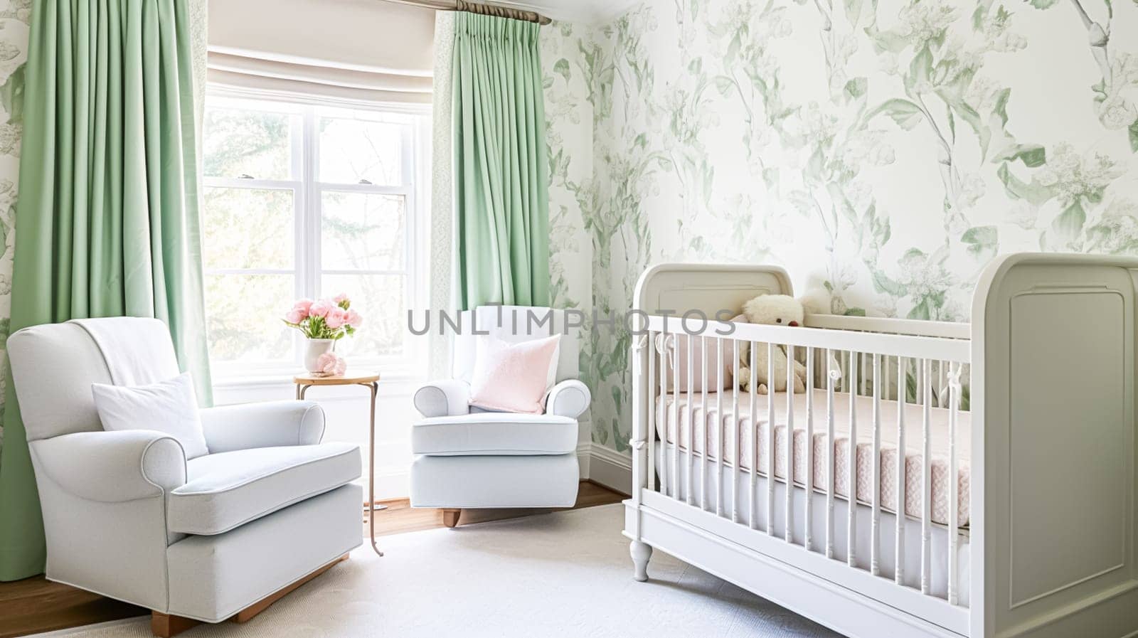 Baby room decor and interior design inspiration in beautiful English countryside style cottage