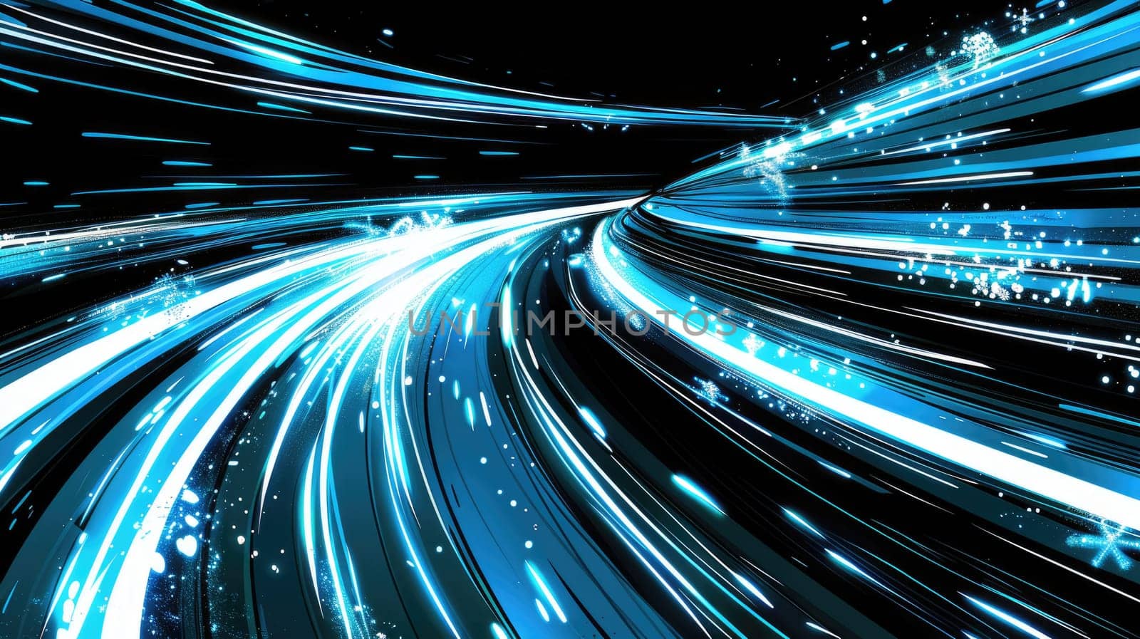 Blue and white glowing light trails in perspective AIG51A.