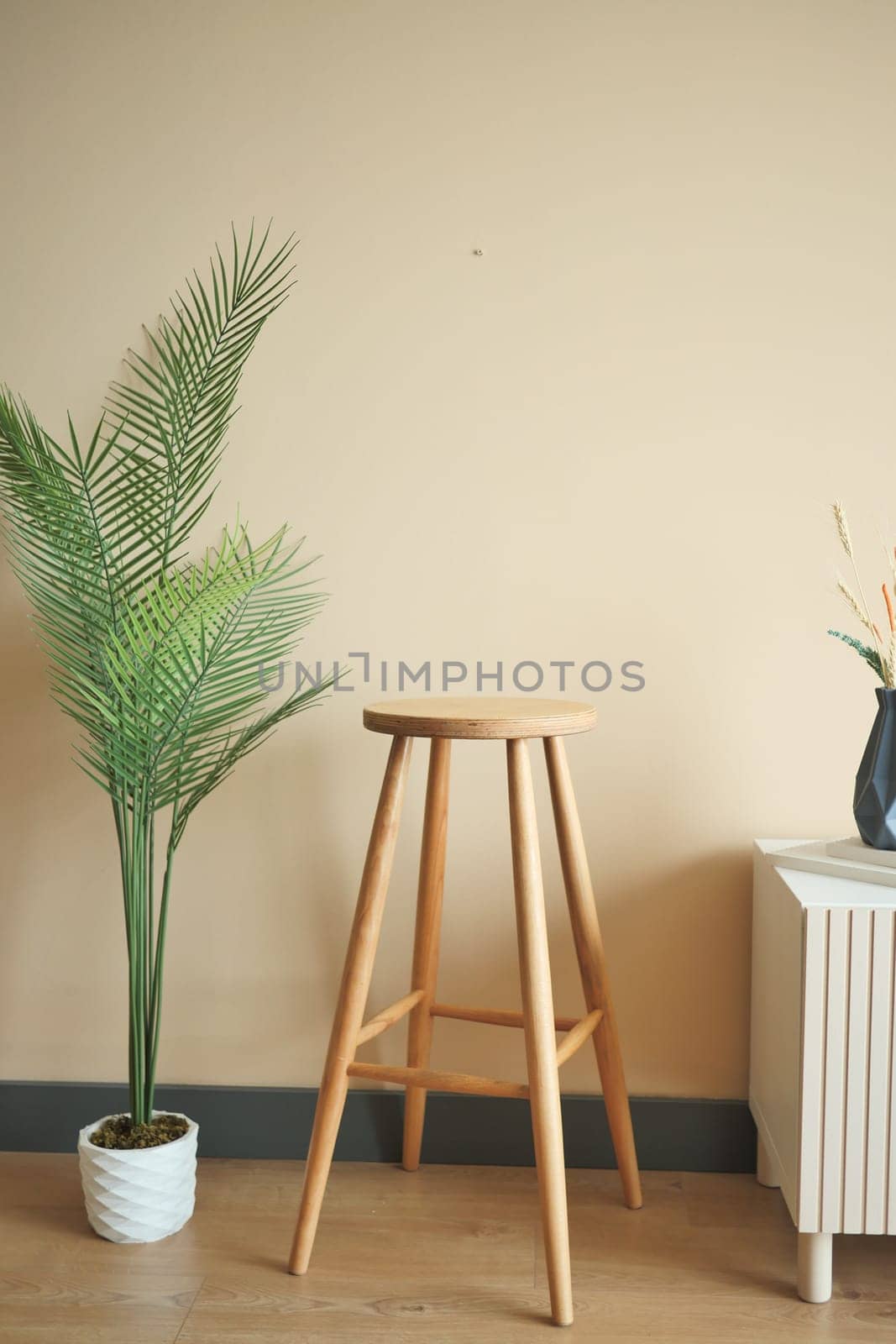 Wooden stool and potted plant complement rooms interior design by towfiq007