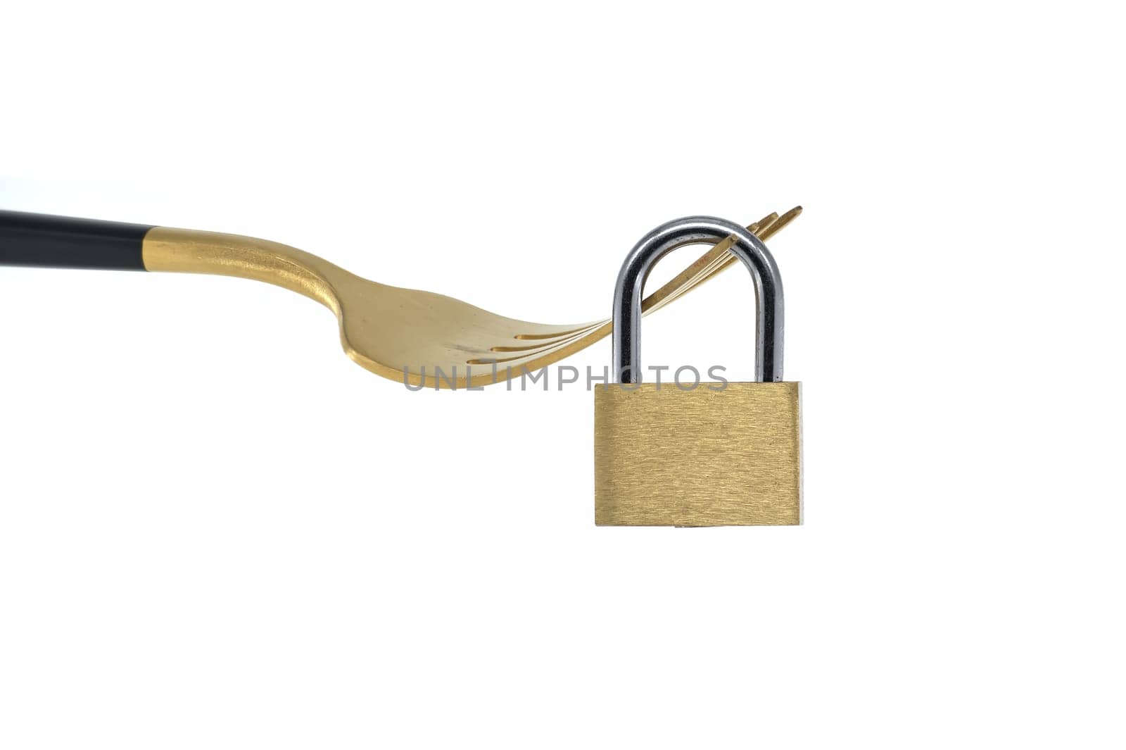 Intermittent fasting concept with fork and padlock isolated on white by NetPix