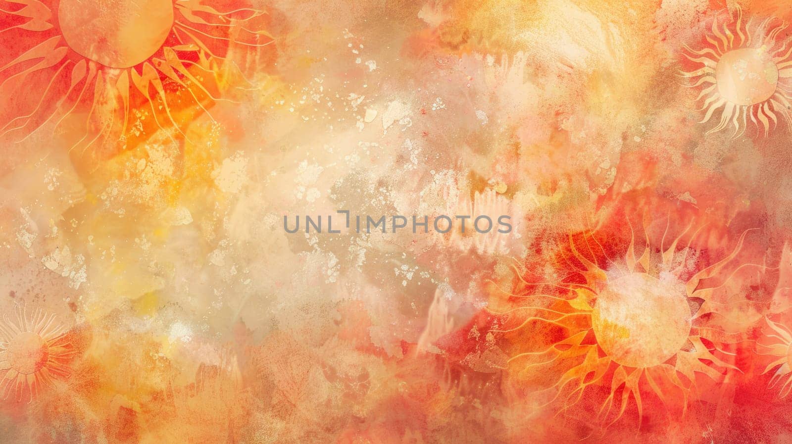 A closeup of a vibrant tie dye background with colorful circles resembling petals of an orange flower. The art paint creates a beautiful plant pattern AIG50