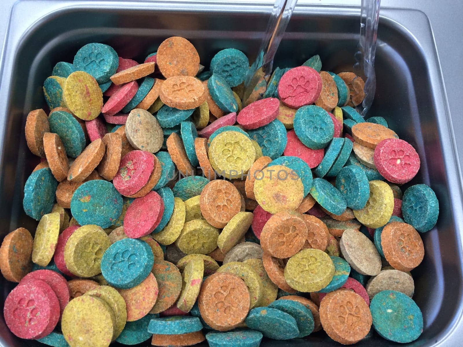 Bin of Colorful Dog Cookies, Many Treats for Good Dogs by grumblytumbleweed