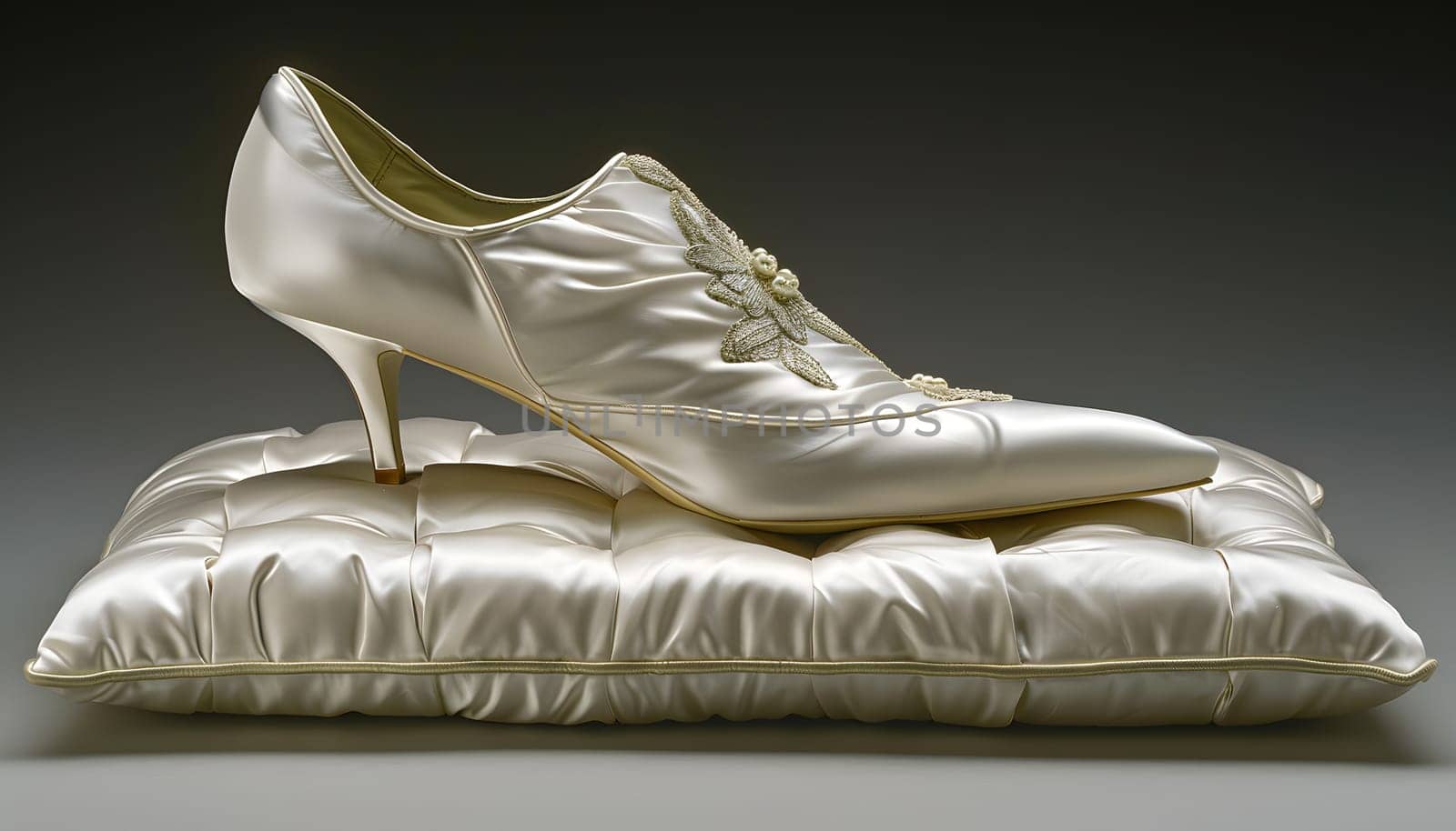 Athletic shoe atop silver pillow a sleek still life in fashion design by Nadtochiy