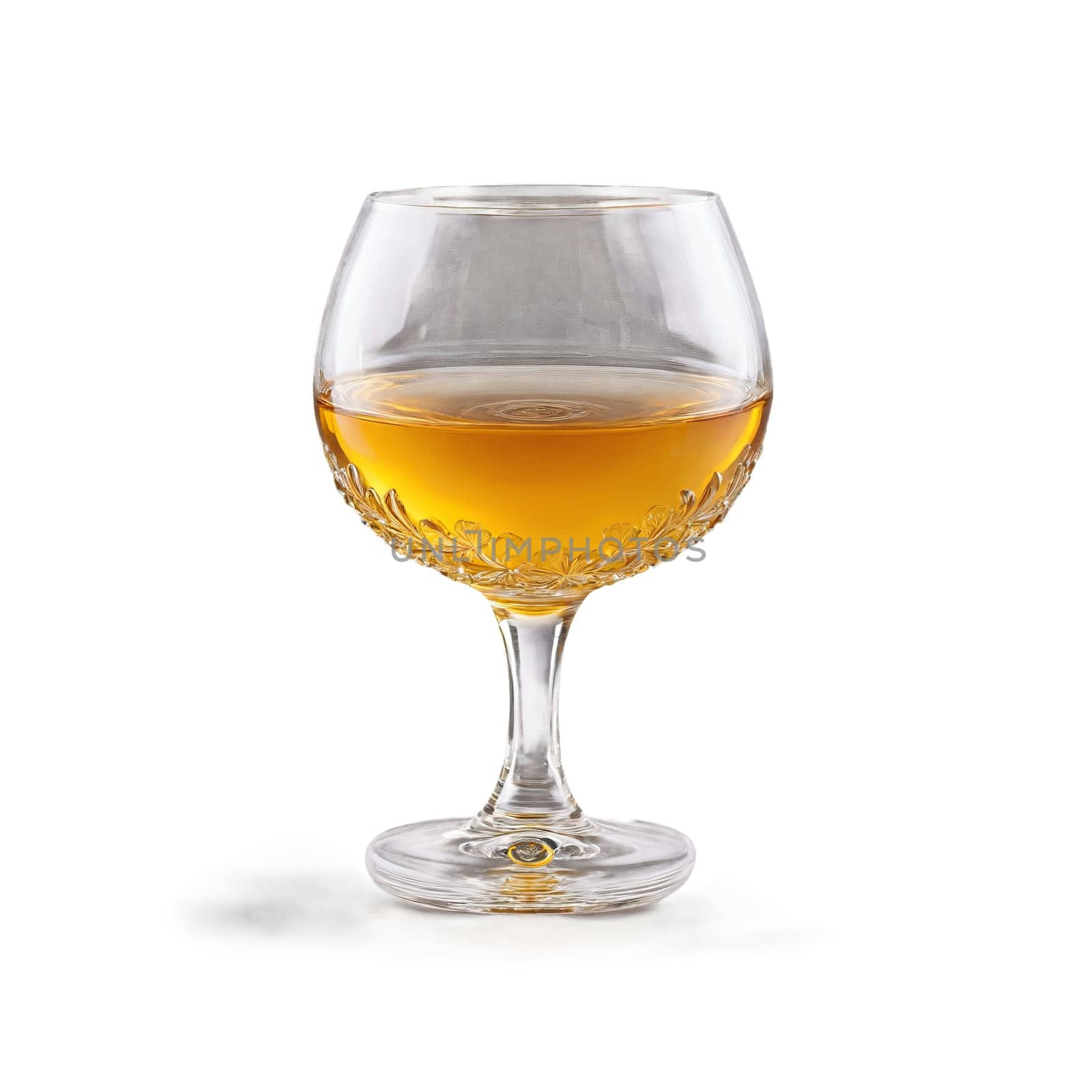 Brandy snifter wide and round with a short stem one empty and one filled with by panophotograph