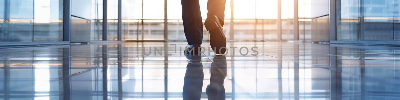 The close up picture of the person is working as a businessman and walking in the office building, the business person require skill like management, communication, negotiation and leadership. AIG43.