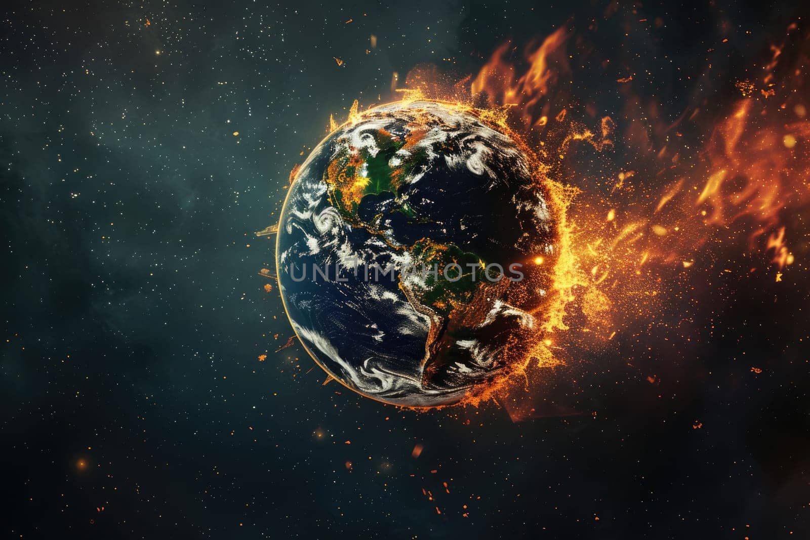 A planet is on fire and surrounded by a lot of fire, Global warming concept.