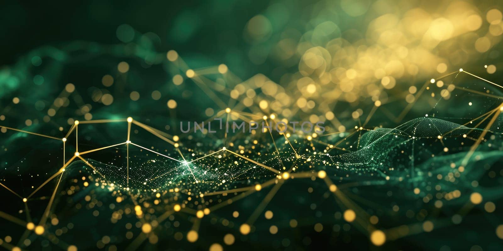 The yellow bright sphere shape object that has been connected with the link of the green line that portray the connection between each sphere to something similar like network or connection. AIGX03.