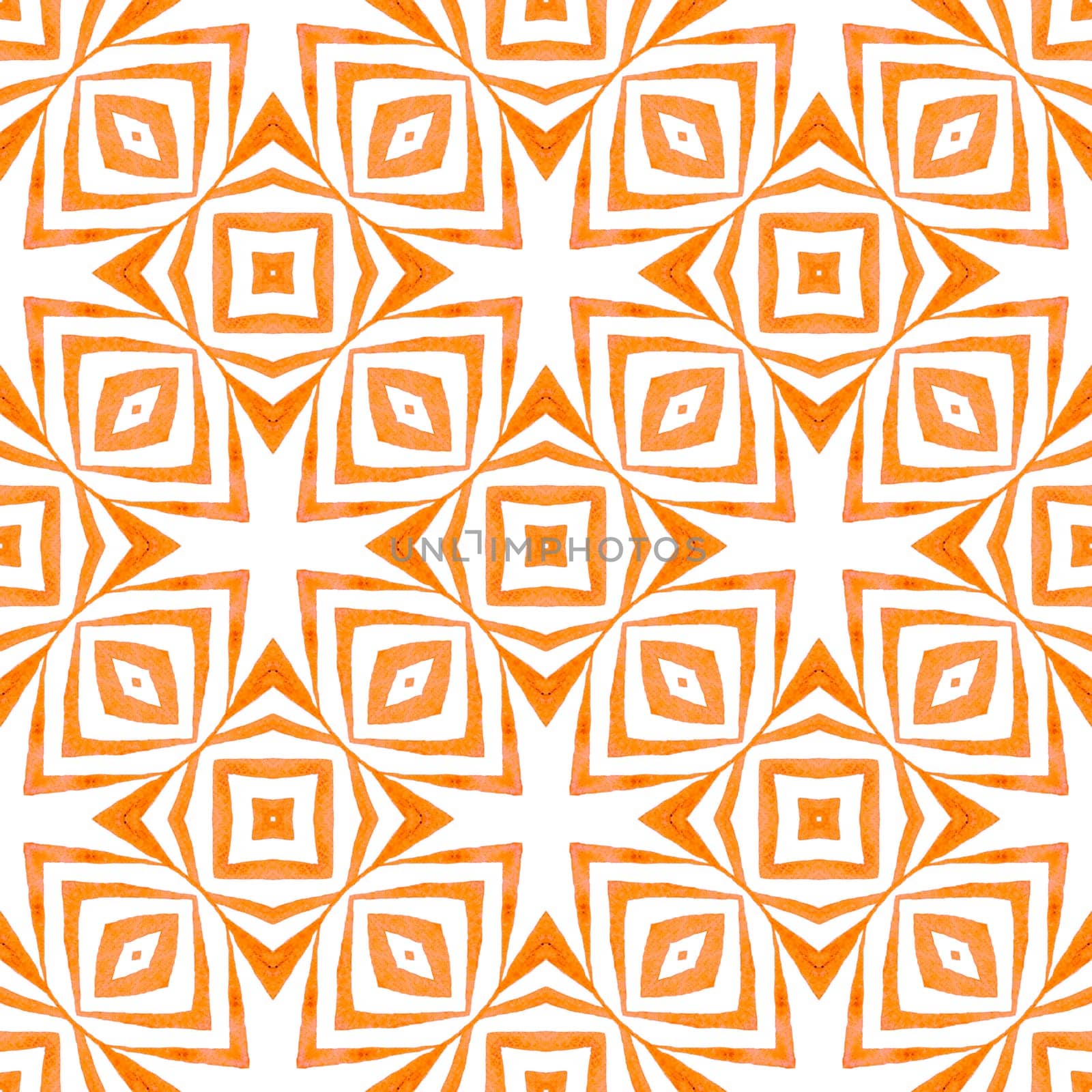 Ikat repeating swimwear design. Orange sightly boho chic summer design. Textile ready cute print, swimwear fabric, wallpaper, wrapping. Watercolor ikat repeating tile border.