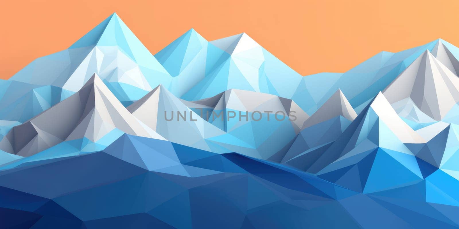 A low poly render of a mountain range in shades of blue and white. AIG51A.