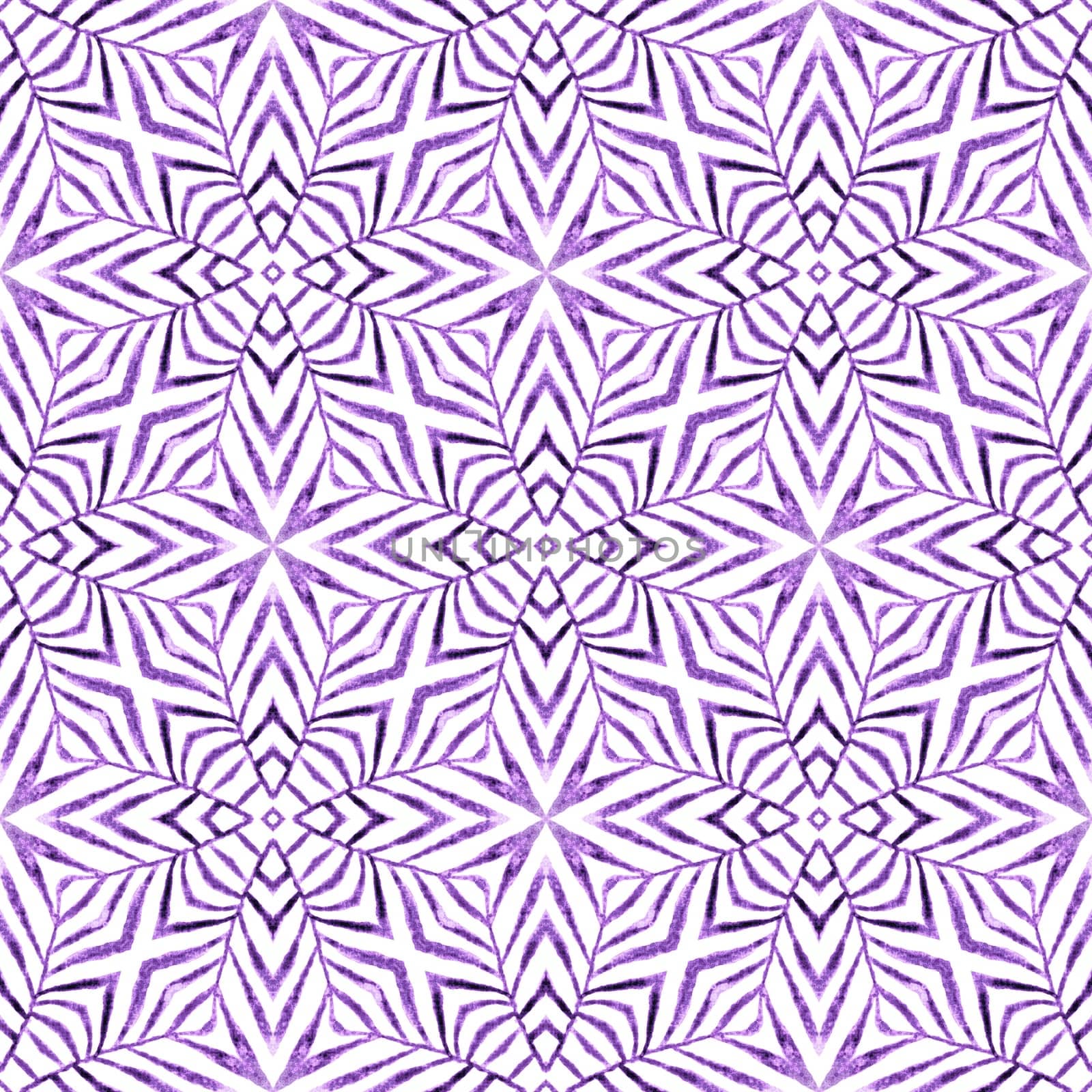 Textile ready resplendent print, swimwear fabric, wallpaper, wrapping. Purple superb boho chic summer design. Green geometric chevron watercolor border. Chevron watercolor pattern.