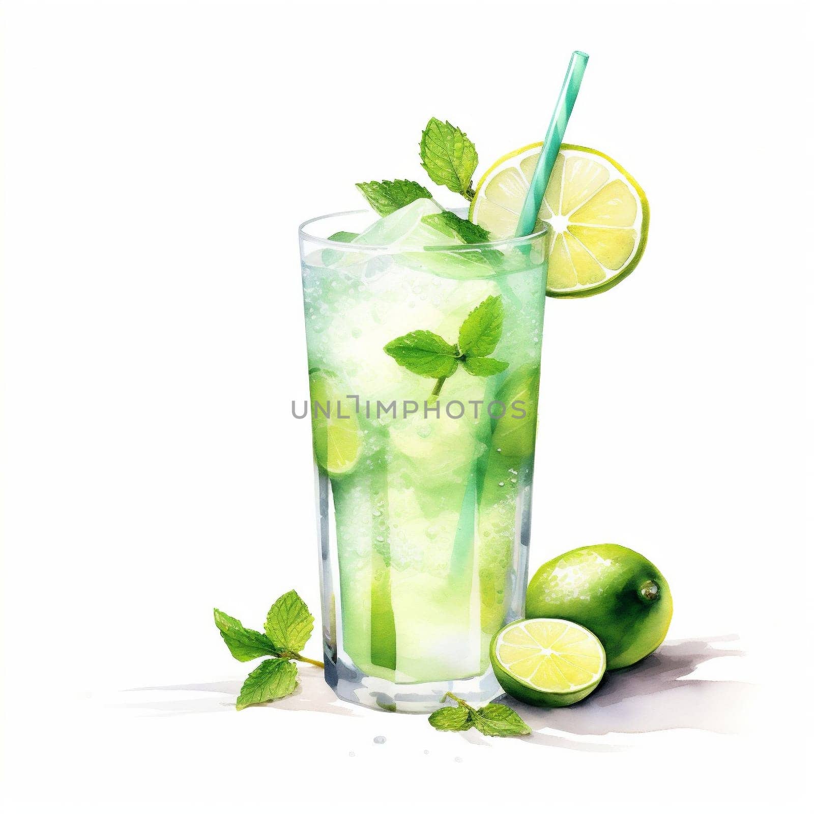 Mojito Cocktail Day with Lemon, Ice, Lemon Lime and Mint Leaves. by Rina_Dozornaya
