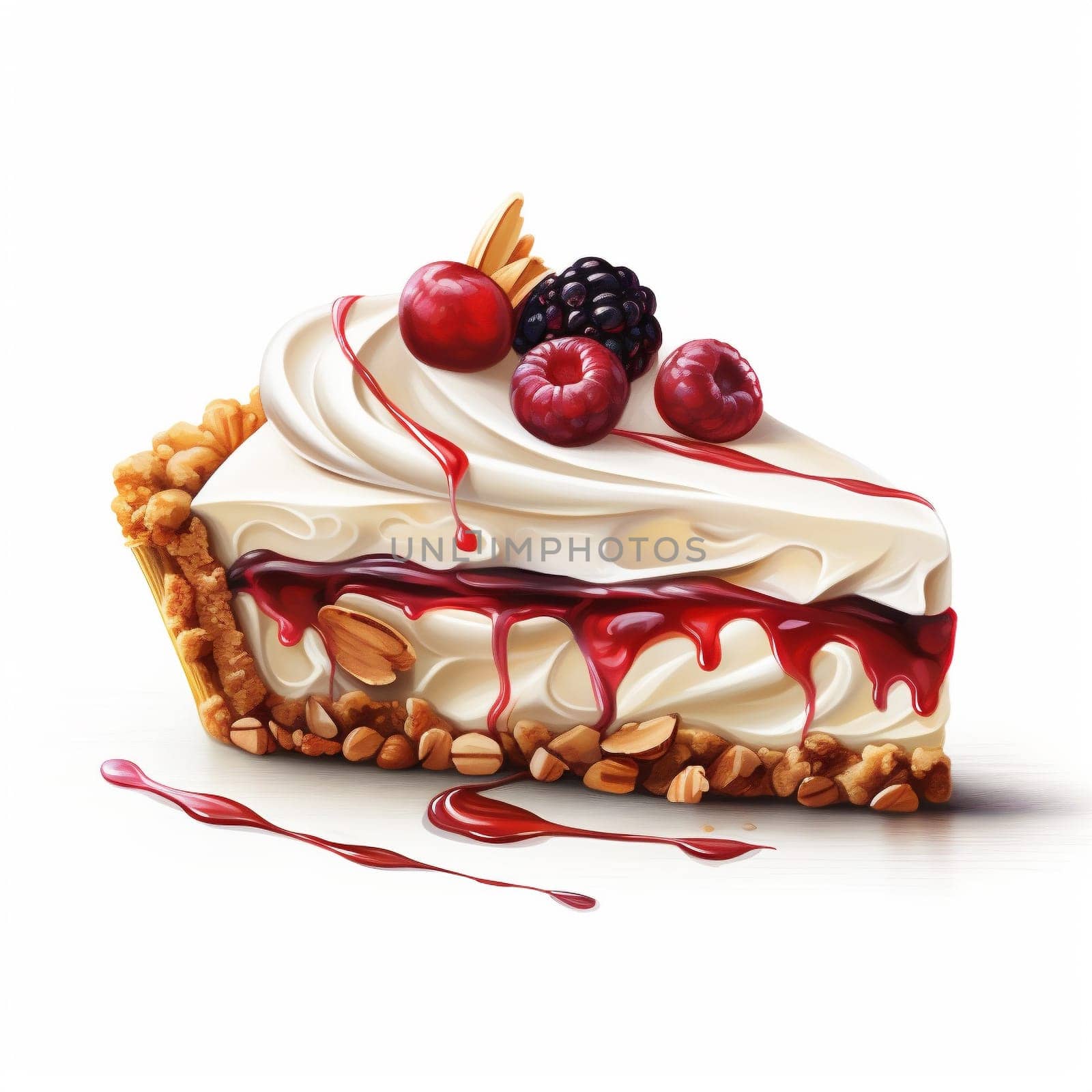 Illustration of Piece Tasty Fruit Pie on White Background. by Rina_Dozornaya