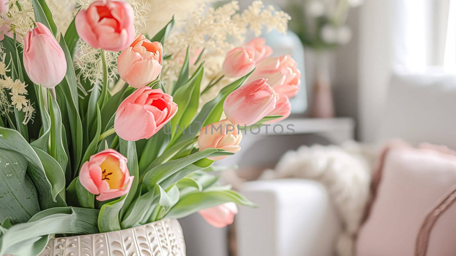 Spring flowers in vintage vase, beautiful floral arrangement, home decor, wedding and florist design by Anneleven