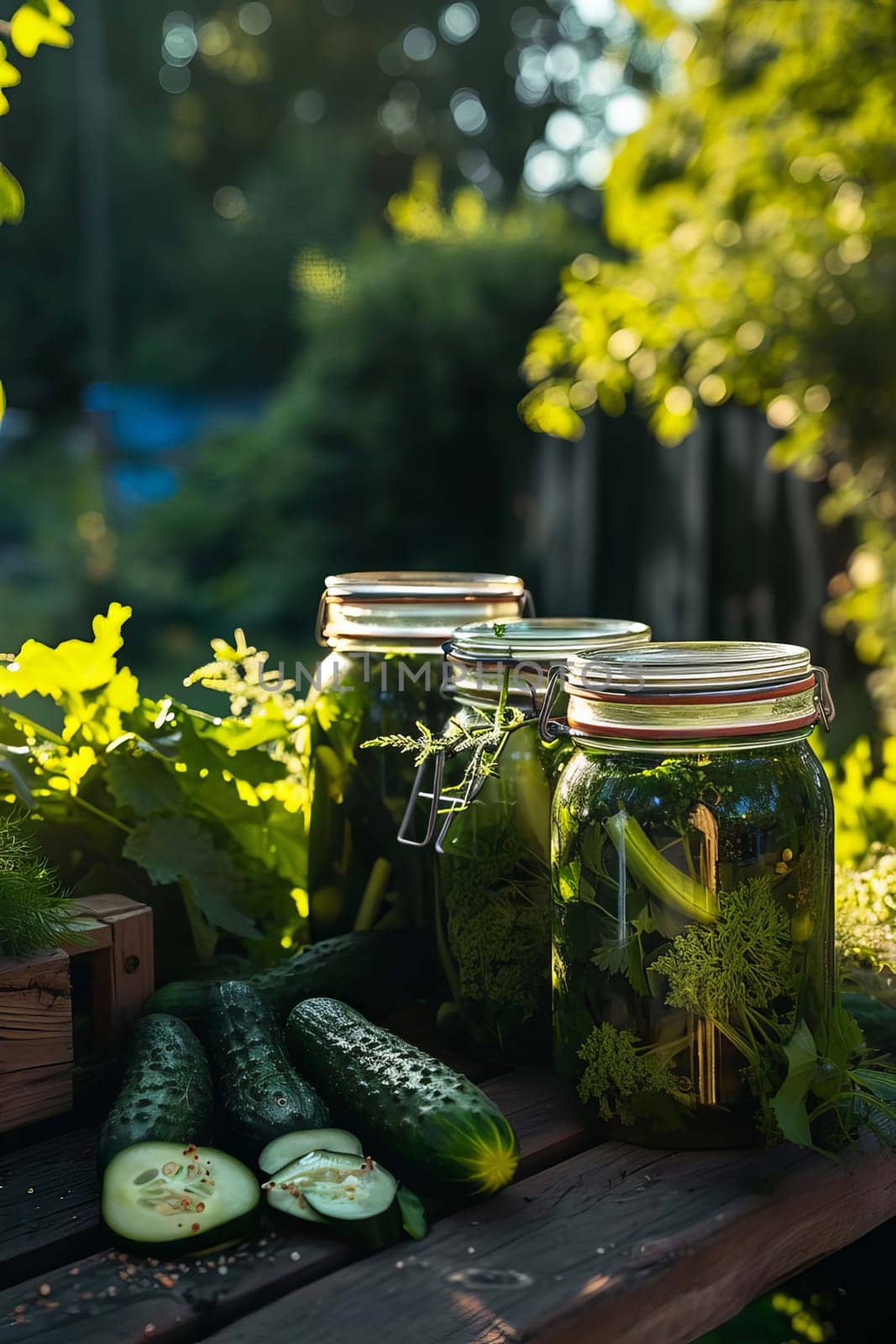 Preserved cucumbers in a jar. Selective focus. Food.