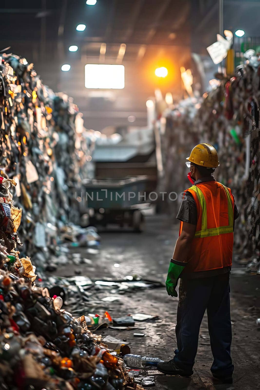 a man works sorting garbage. Selective focus. by mila1784