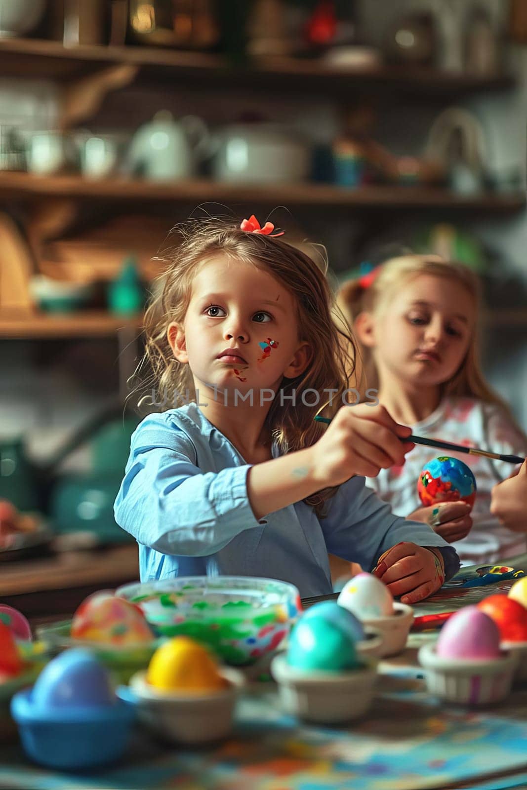children paint Easter eggs. Selective focus. by mila1784
