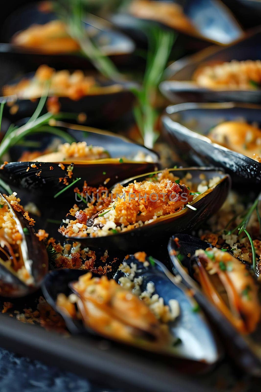 mussels in mussels in sauce. Selective focus. Food.