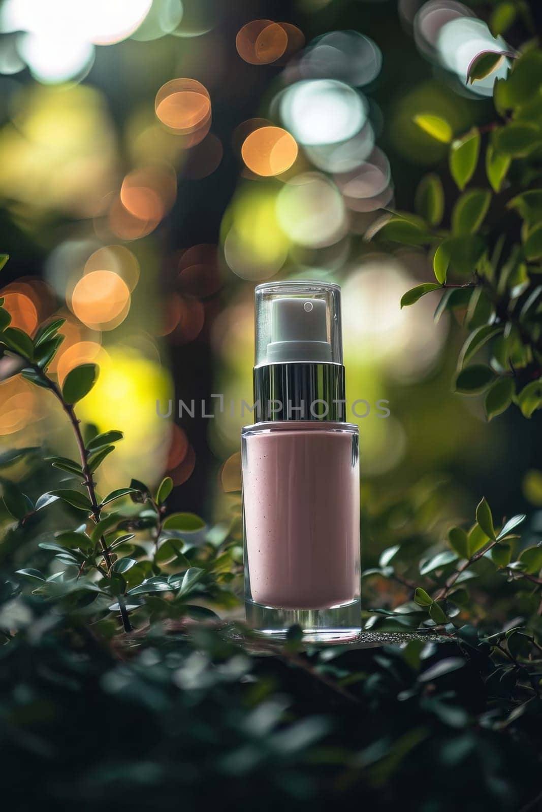 Cosmetic bottle in nature. Selective focus. by mila1784