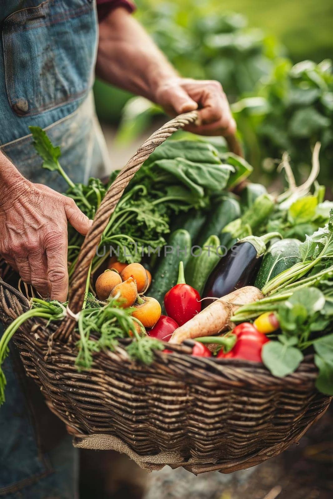 A farmer harvests vegetables in the garden. Selective focus. by mila1784