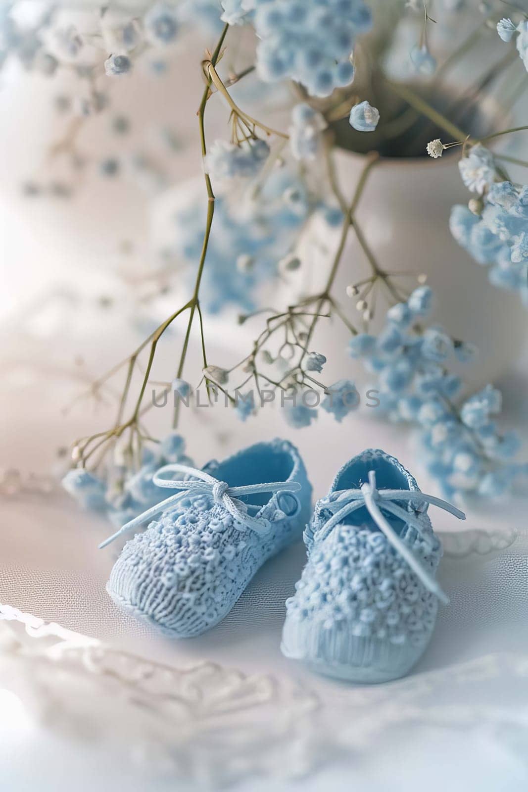 baby booties on a white background. Selective focus. kid.