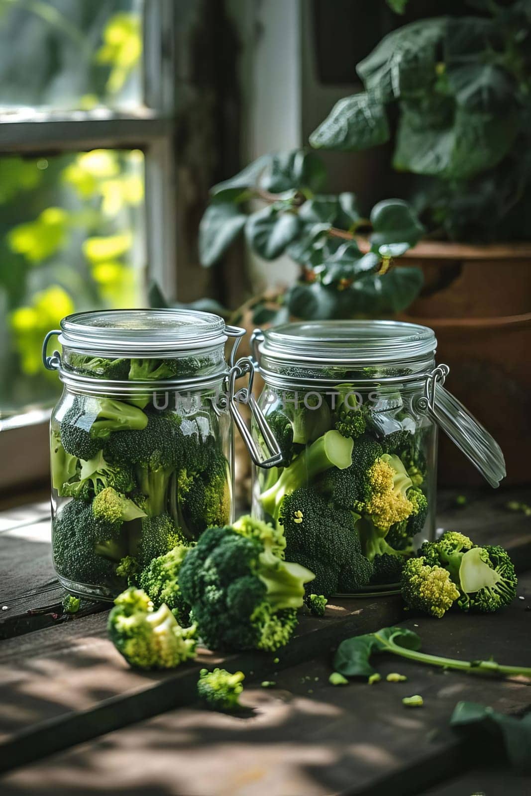 Broccoli canning in the garden. Selective focus. by mila1784