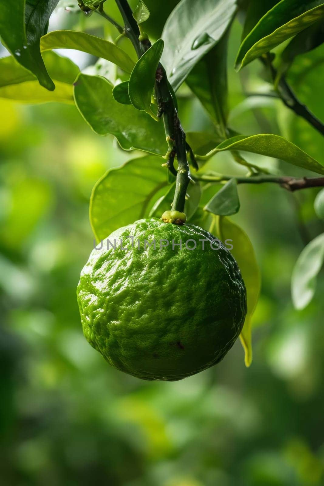 Bergamot weighs on a branch in the garden. Selective focus. Food.