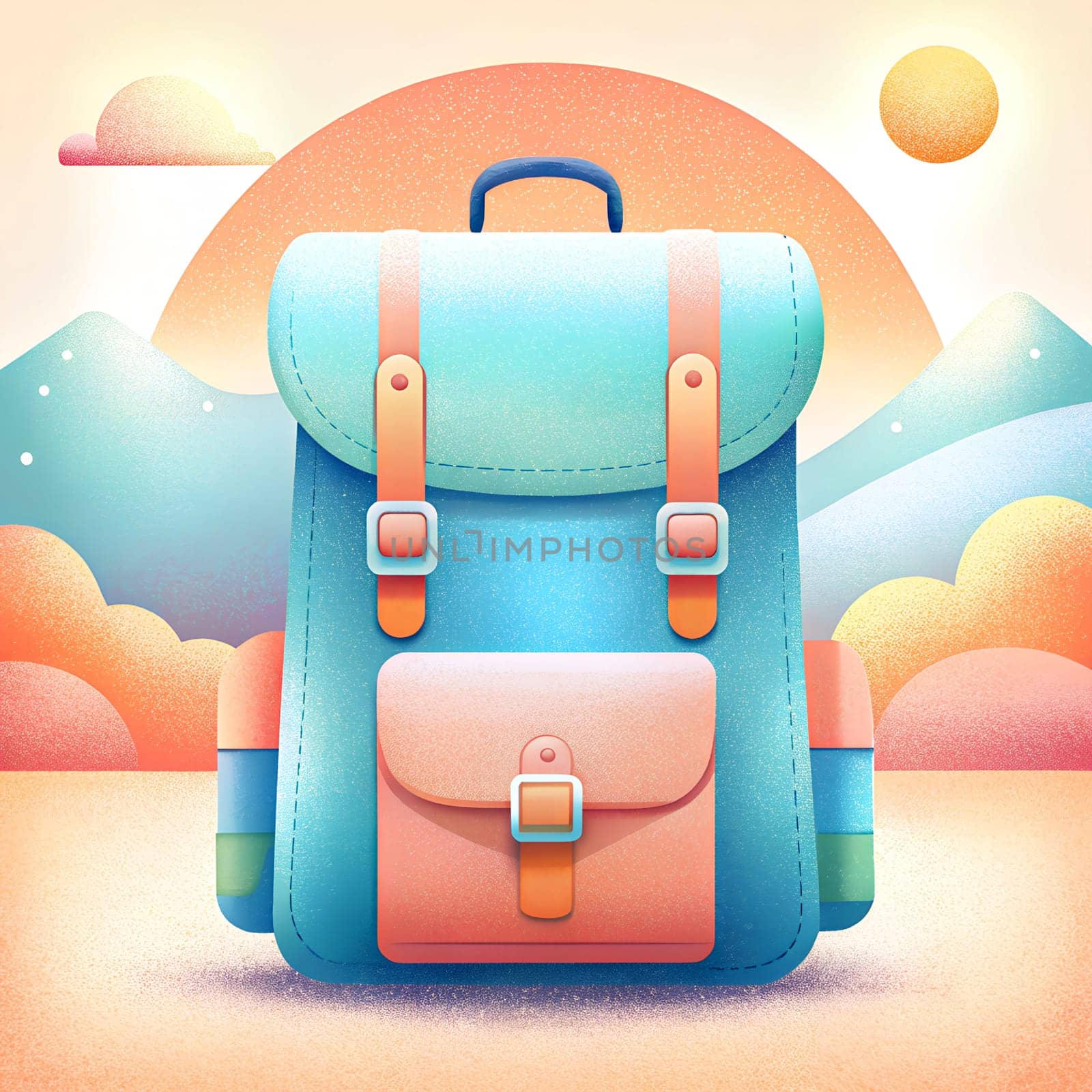 Travel backpack close-up in grain style, illustration generated by AI concept.