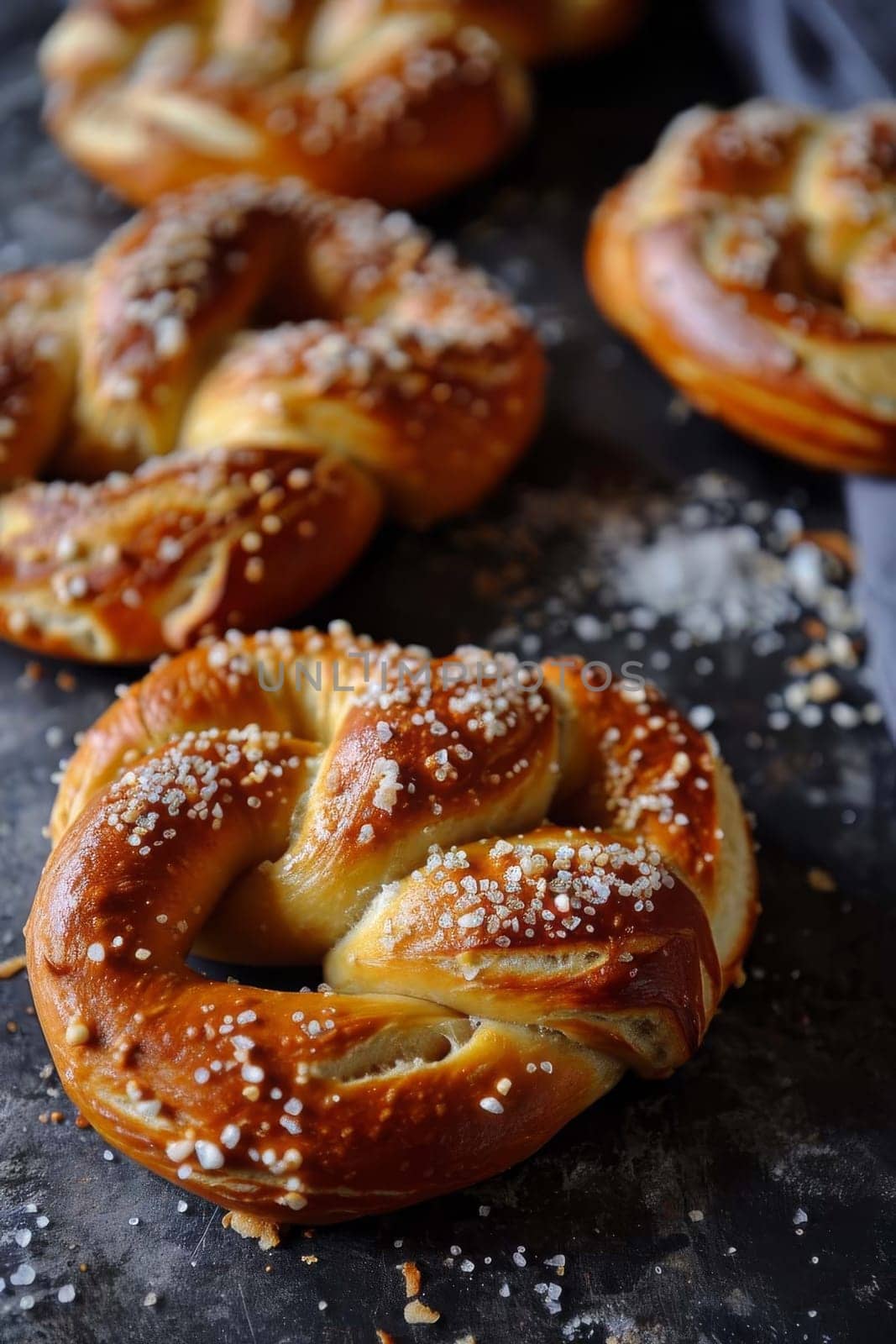 Yeast buns in the shape of a pretzel. Selective focus. Food.