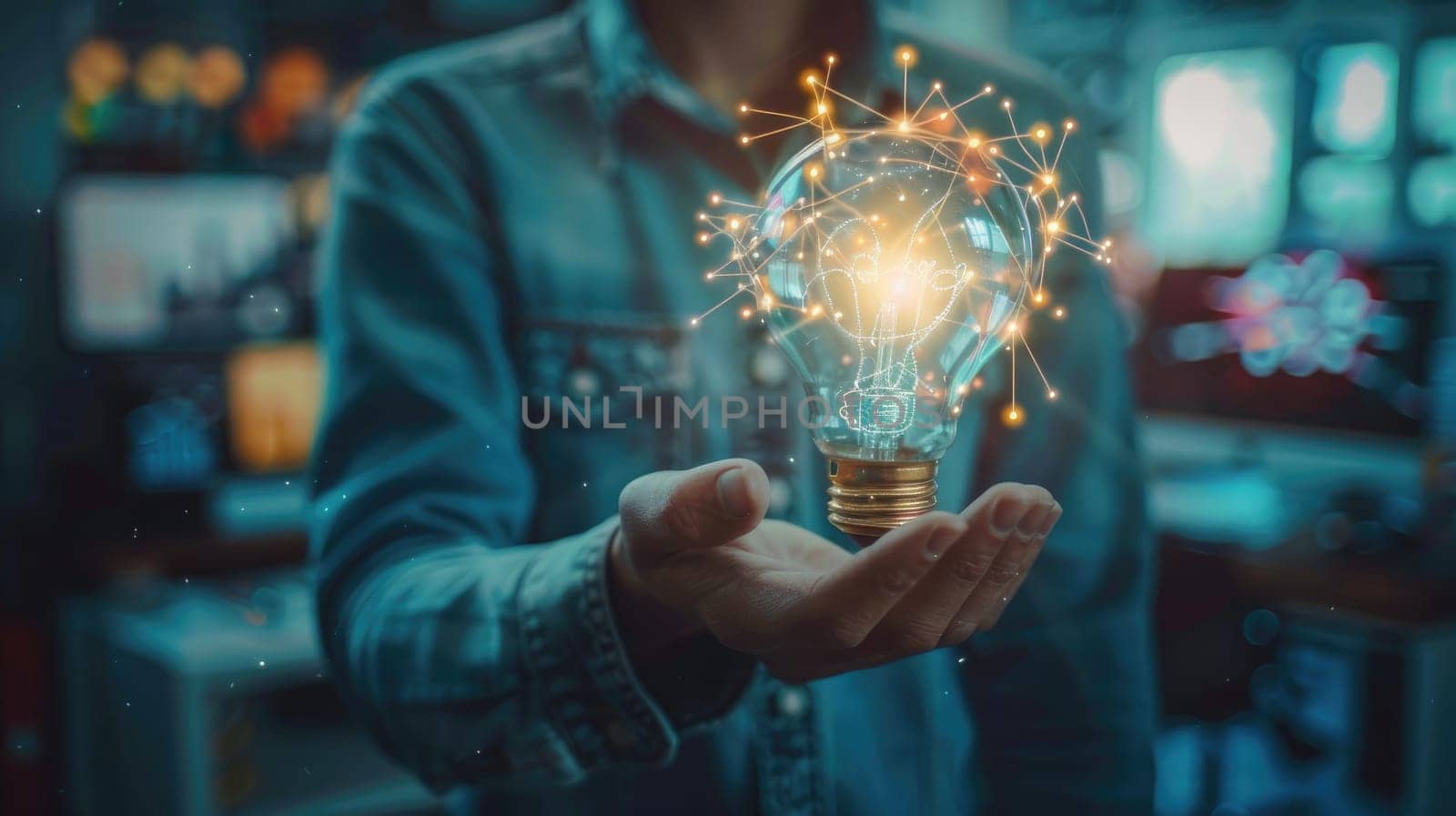 A person is holding a light bulb in their hand, Business strategy and creative concept.
