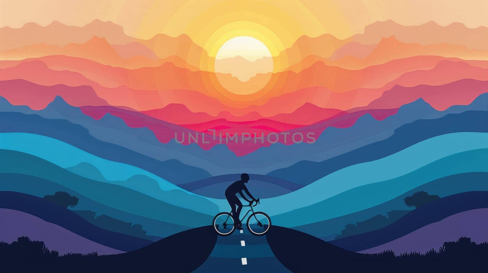 Abstract poster of epic cyclist race in minimalist, A cyclist sport banner by nijieimu