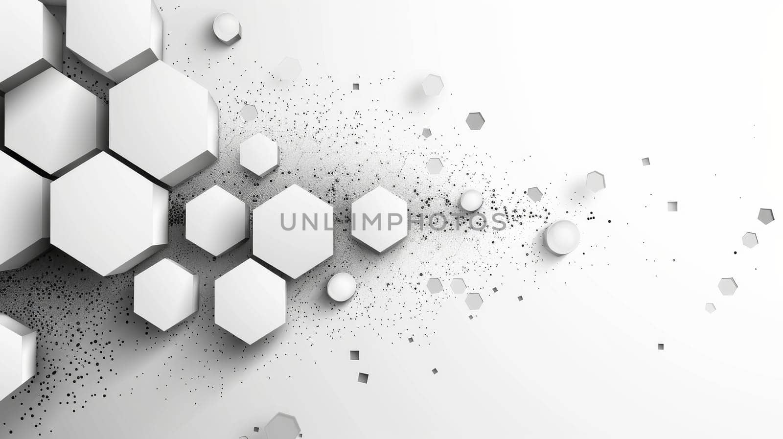 A white background with a lot of hexagons and circles. The background is very simple and clean