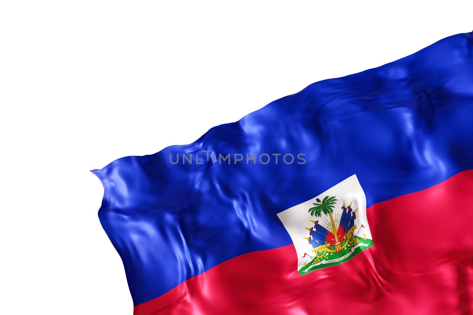 Realistic flag of Haiti with folds, isolated on white background. Footer, corner design element. Cut out. Perfect for patriotic themes or national event promotions. Empty, copy space. 3D render. by creativebird