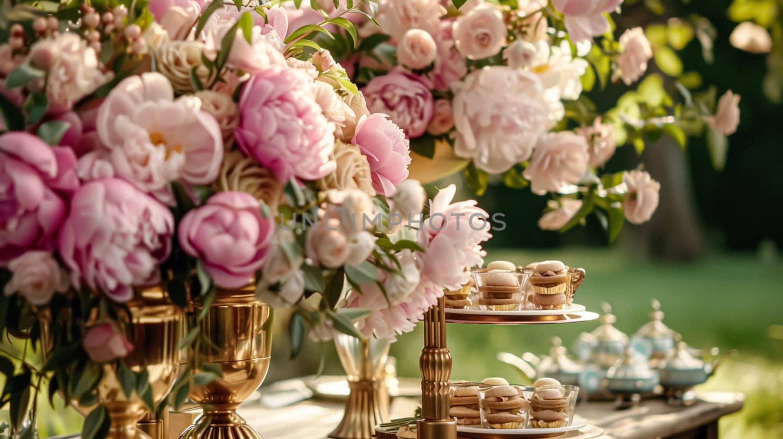 Wedding decoration with peonies, floral decor and event celebration, peony flowers and wedding ceremony in the garden, English country style