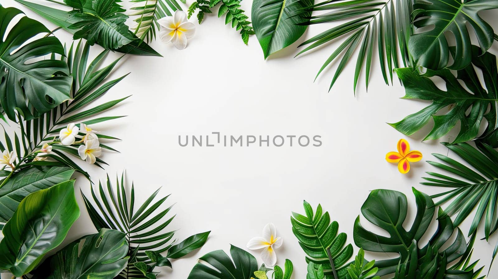 Frame of plant leaves and flowers on a white background. Selective focus. nature.