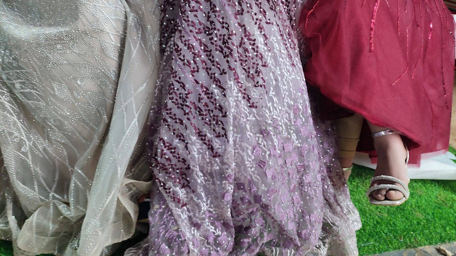 wedding dress, beautiful lace, purple hem fabric. High quality photo