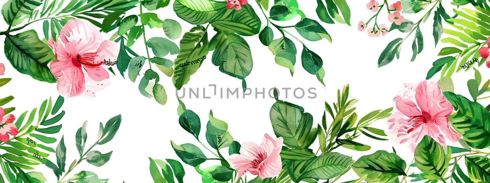 Leaves and flowers on a white background frame. Selective focus. nature.