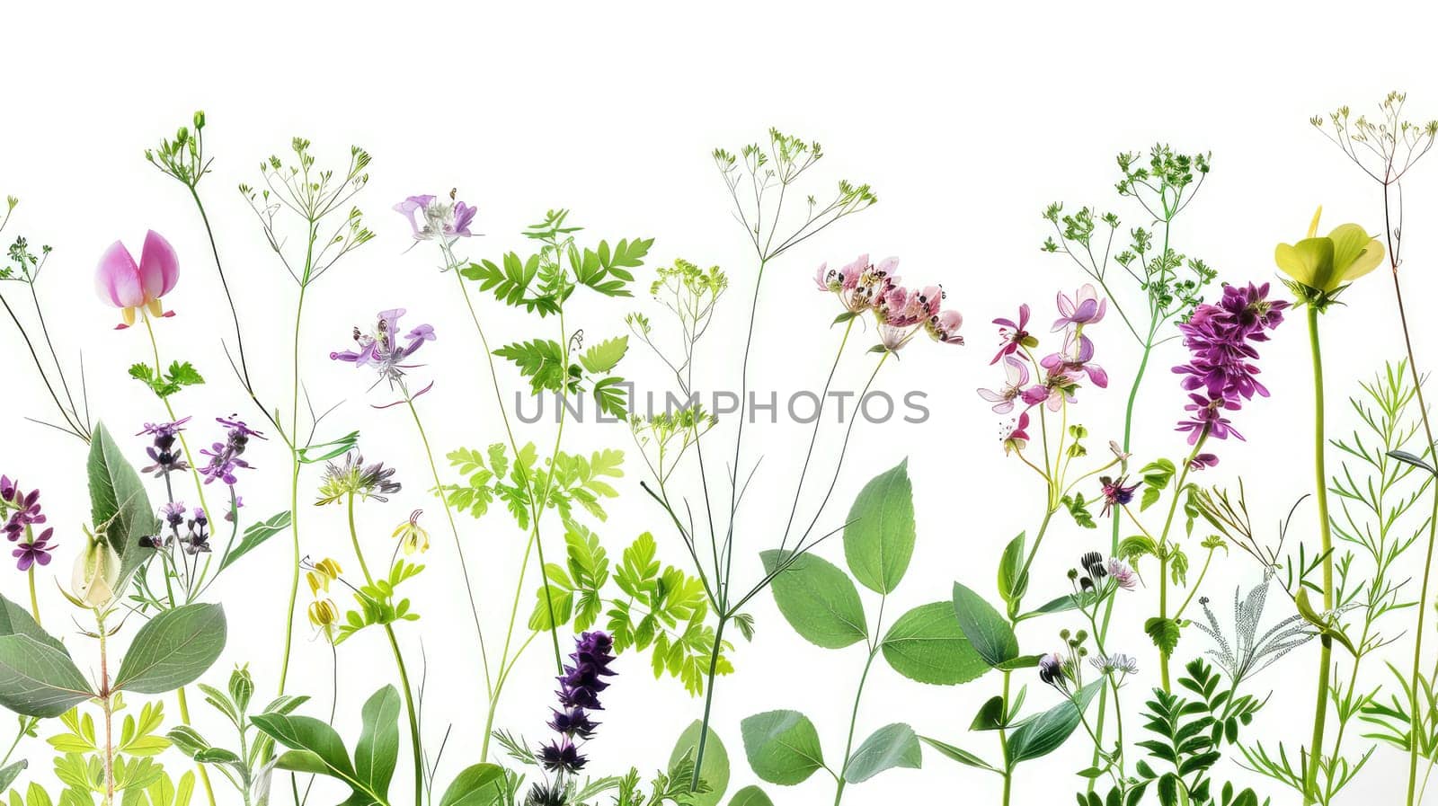 Leaves and flowers on a white background frame. Selective focus. nature.