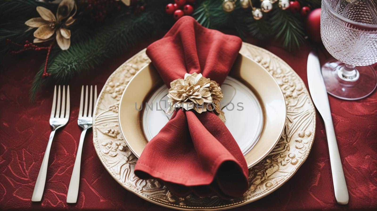 Christmas table decor, holiday tablescape and dinner table setting, formal event decoration for New Year, family celebration, English country and home styling inspiration