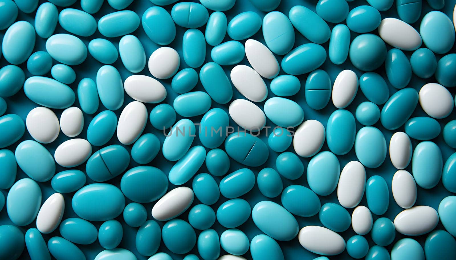 White pills on blue background. High quality photo