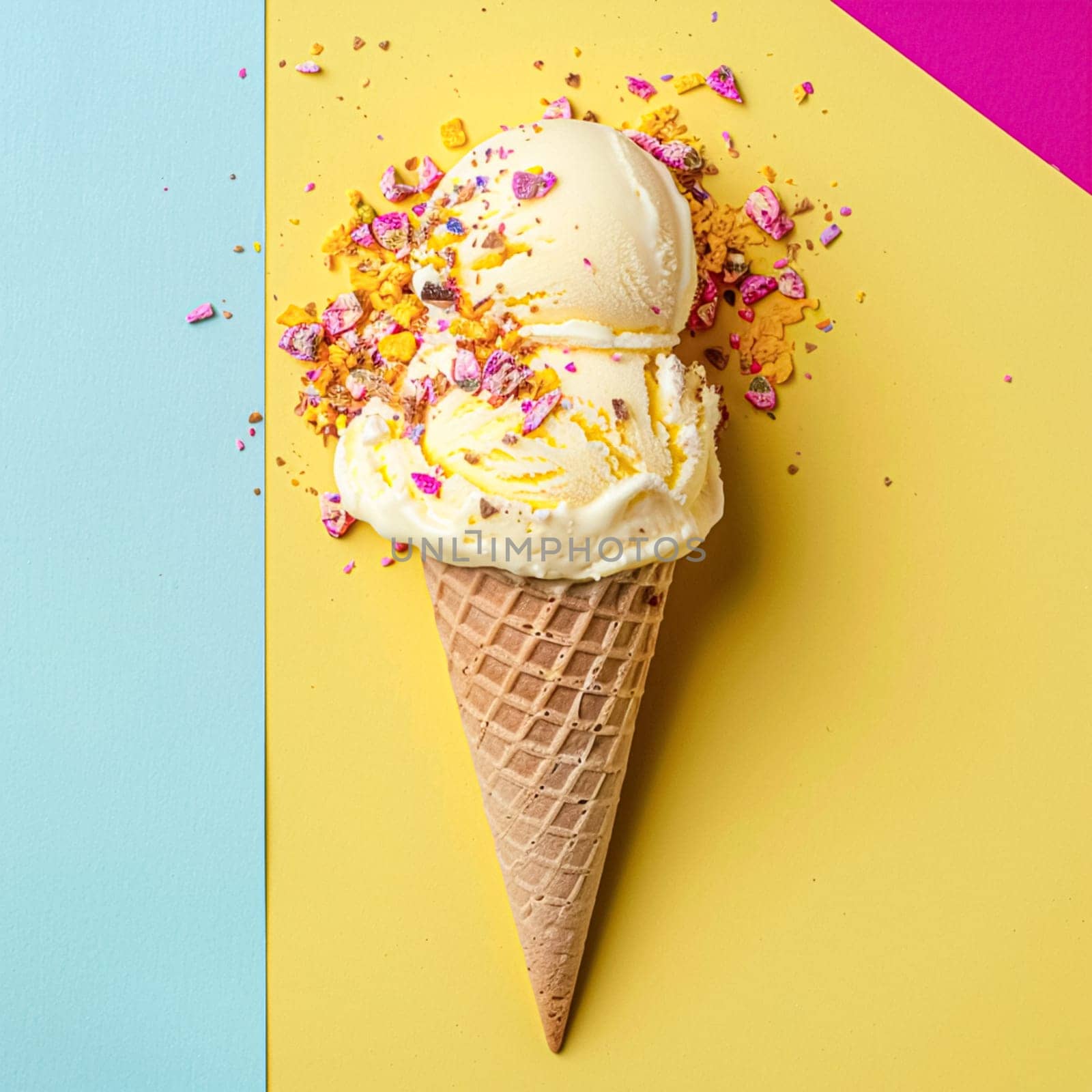 Ice cream colourful summer treat, sweet dessert in summertime, holiday food idea