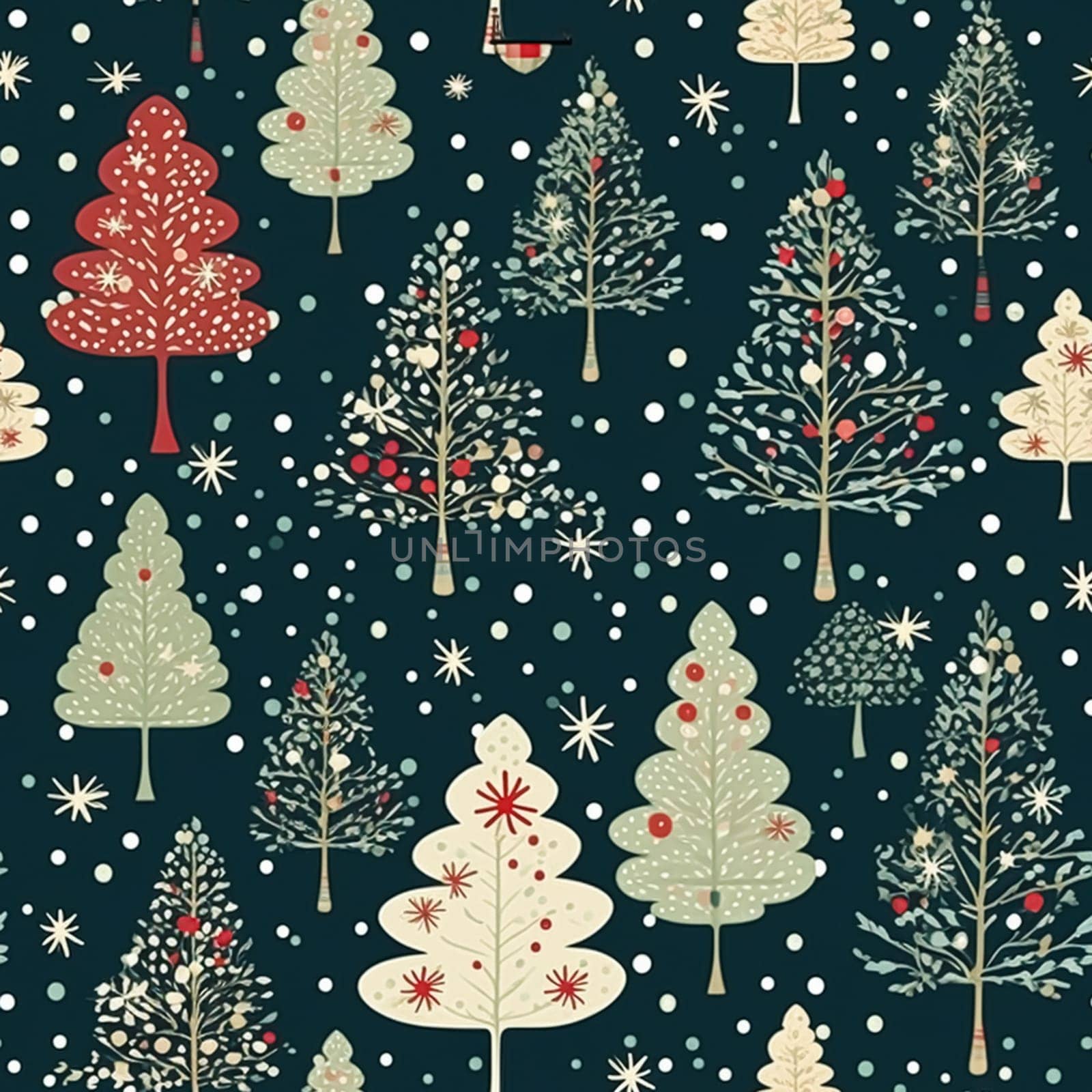 Christmas tree seamless pattern, tileable holiday country print for wallpaper, green wrapping paper, scrapbook, fabric and product design by Anneleven