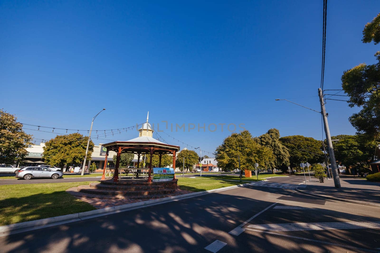 MAFFRA, AUSTRALIA - MARCH 29 2024: The quiet rural town of Maffra on a cool autumn day in Gippsland, Victoria, Australia