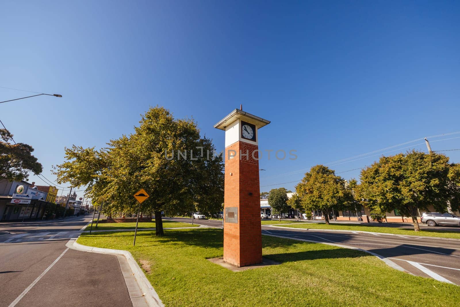 MAFFRA, AUSTRALIA - MARCH 29 2024: The quiet rural town of Maffra on a cool autumn day in Gippsland, Victoria, Australia