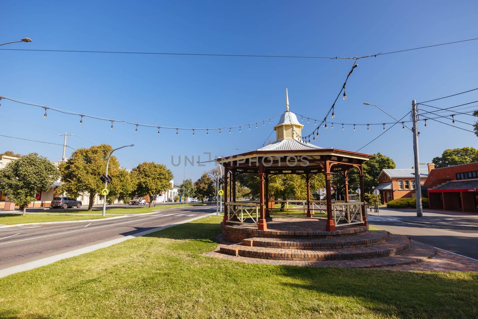 MAFFRA, AUSTRALIA - MARCH 29 2024: The quiet rural town of Maffra on a cool autumn day in Gippsland, Victoria, Australia