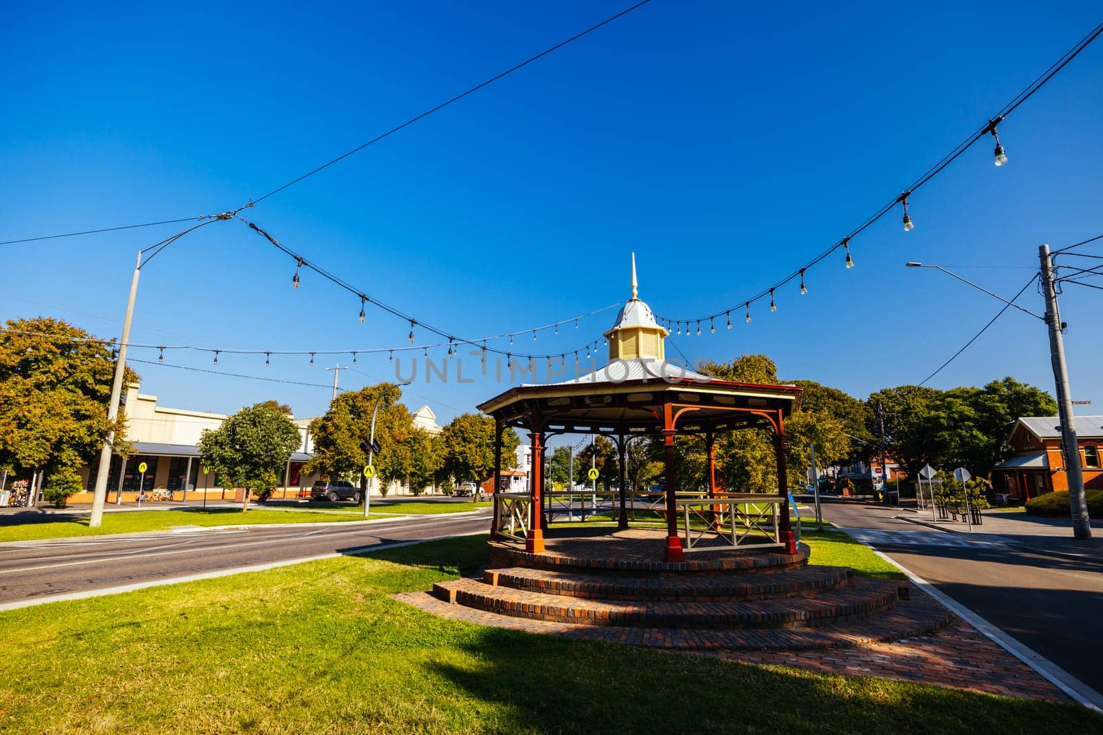 MAFFRA, AUSTRALIA - MARCH 29 2024: The quiet rural town of Maffra on a cool autumn day in Gippsland, Victoria, Australia