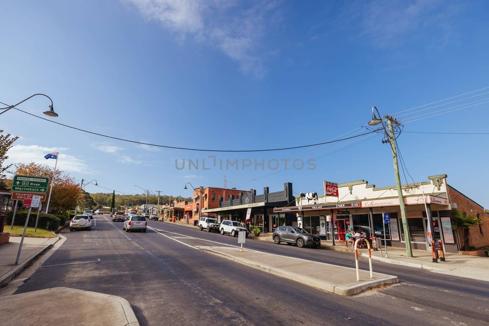 PAMBULA, AUSTRALIA - MARCH 29 2024: The quaint township of Pambula on a cool autumn afternoon in Sapphire Coast, New South Wales, Australia