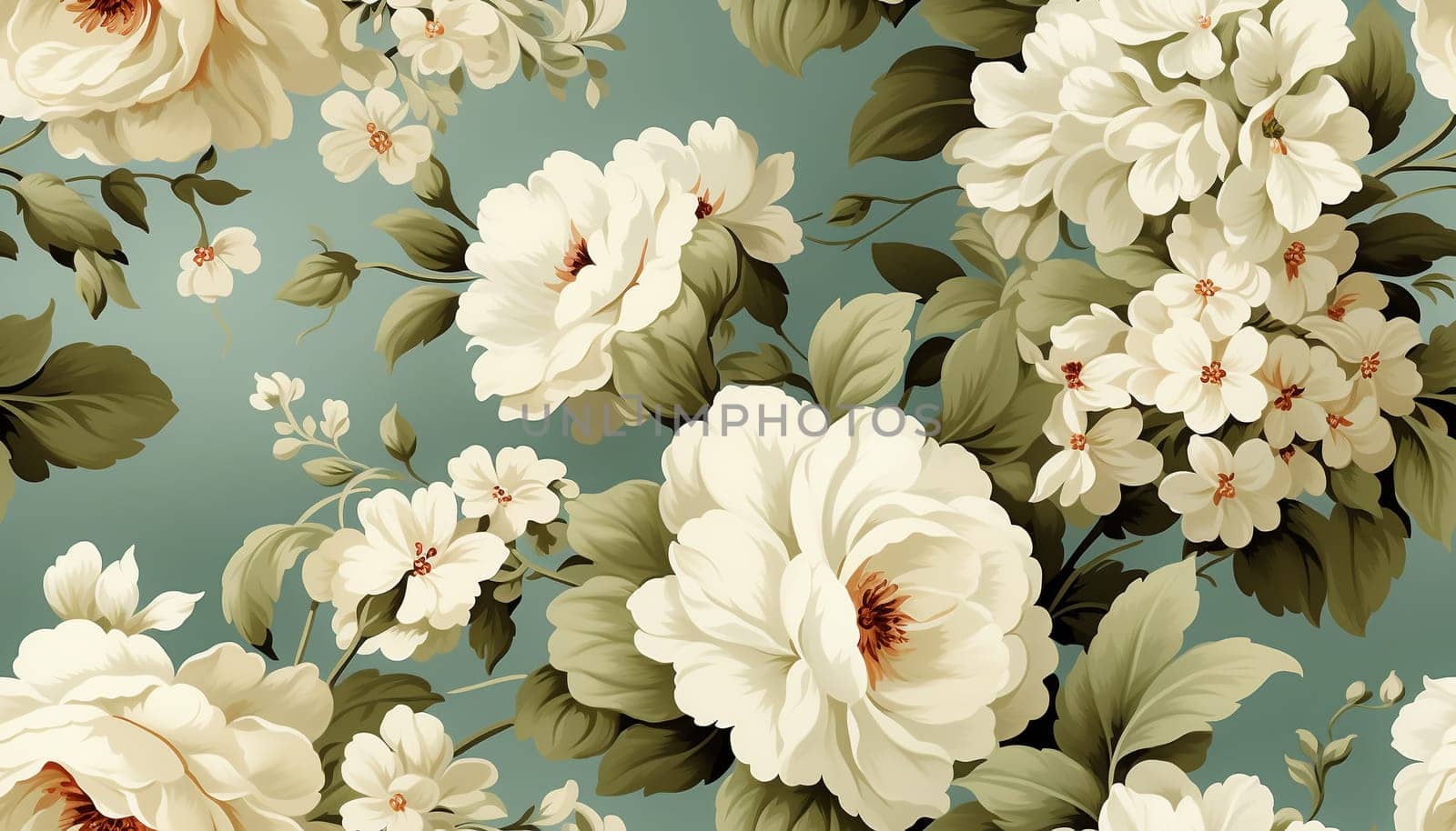 Seamless pattern tile background flowers and floral leaves plants by Nadtochiy